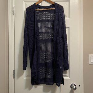 Lucky Brand Open Stitch Navy Blue Cardigan Size Medium